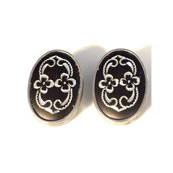 VINTAGE WHITING &‎ DAVIS Ornate Applied Filigree Earrings - Picture 6 of 12
